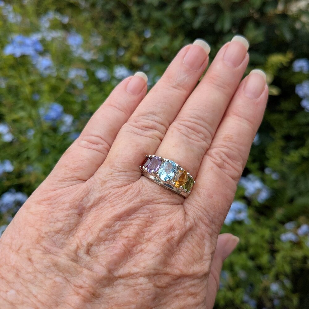 Sterling Sz 8 Multi Gemstone Cocktail Ring - Picture 2 of 12